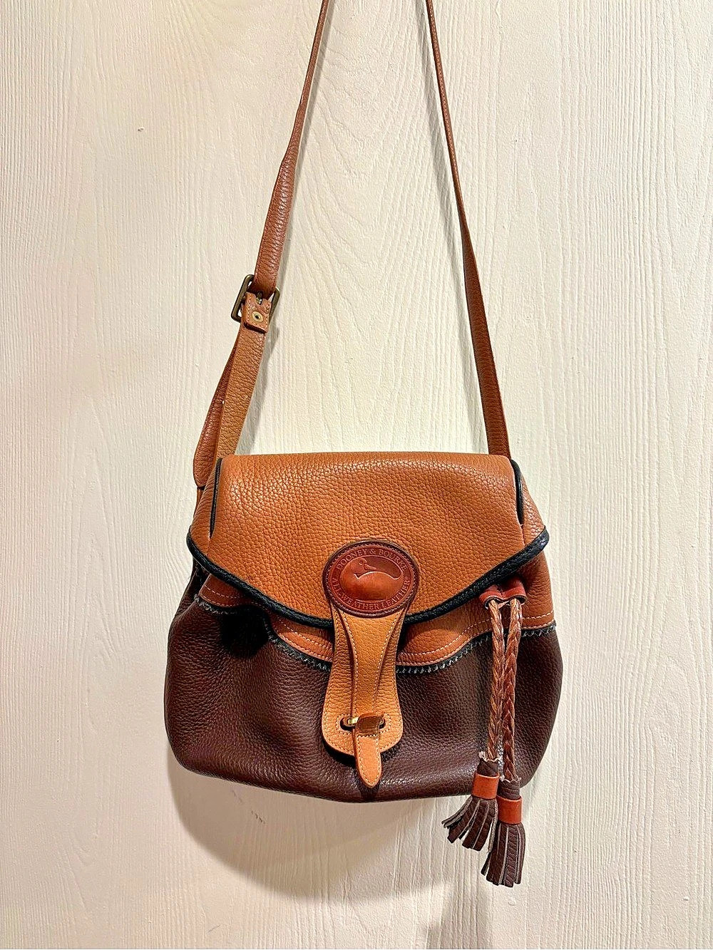 Dooney & Bourke All-Weather Leather Flap Crossbody with Tassel Brown